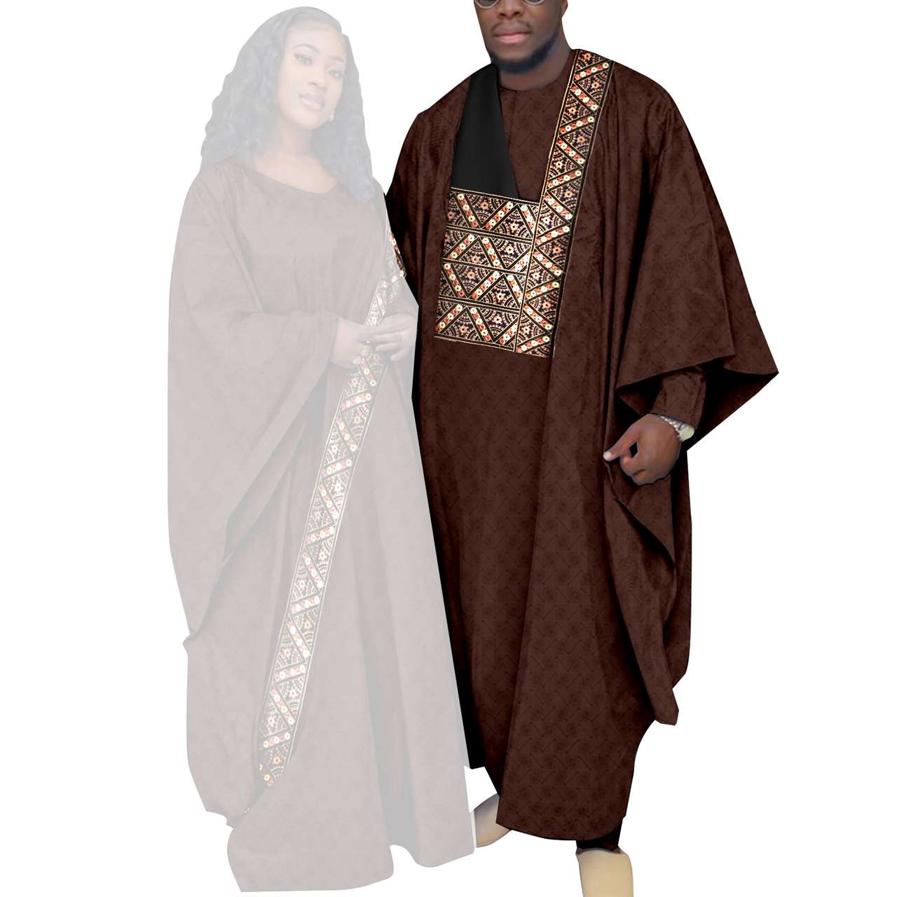 Kaftan Asoebi Muslim Women Long Dresses Robe Matcg Men sets CC081