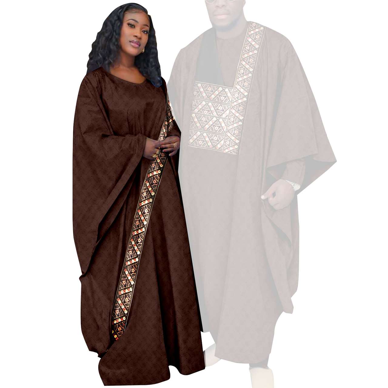 Kaftan Asoebi Muslim Women Long Dresses Robe Matcg Men sets CC081