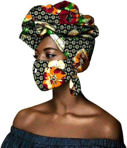 African Head scarf Print Ankara Bandana Match Earrings