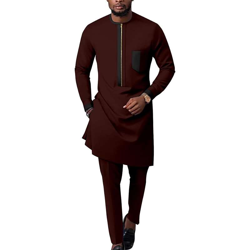 African Clothes for Men Zip Shirts and Ankara Pants Tribal Outfits