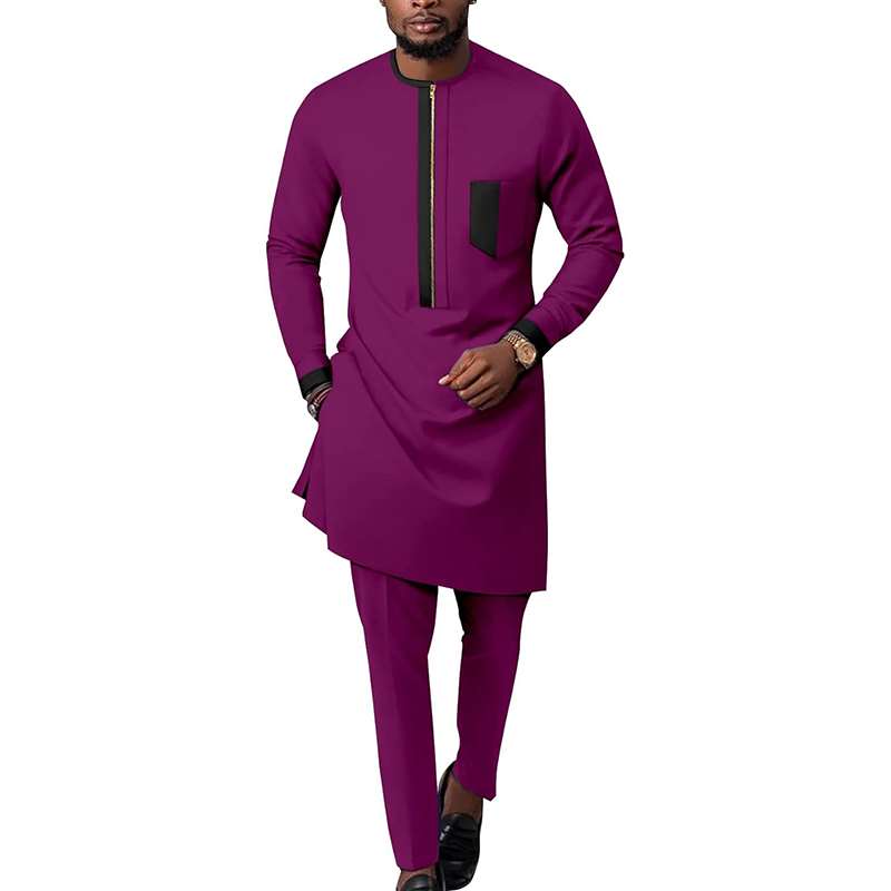 African Clothes for Men Zip Shirts and Ankara Pants Tribal Outfits