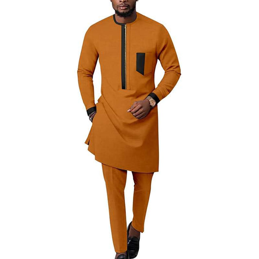 African Clothes for Men Zip Shirts and Ankara Pants Tribal Outfits