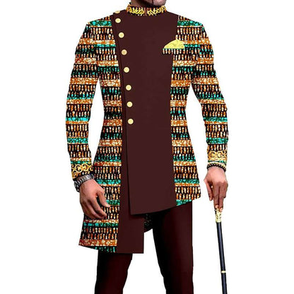 African Clothes Slim Fit Full Sleeve Single Breasted Set MS006