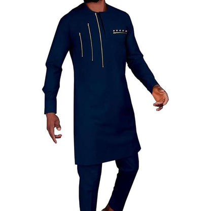 African Clothes for Men Zip Jacket and Pants Outfits