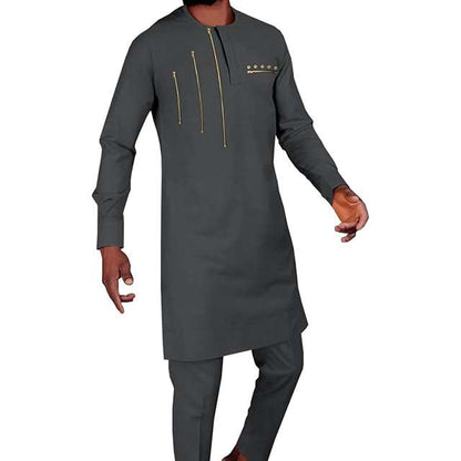 African Clothes for Men Zip Jacket and Pants Outfits