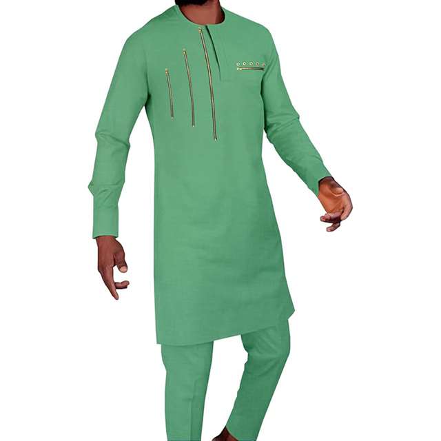 African Clothes for Men Zip Jacket and Pants Outfits