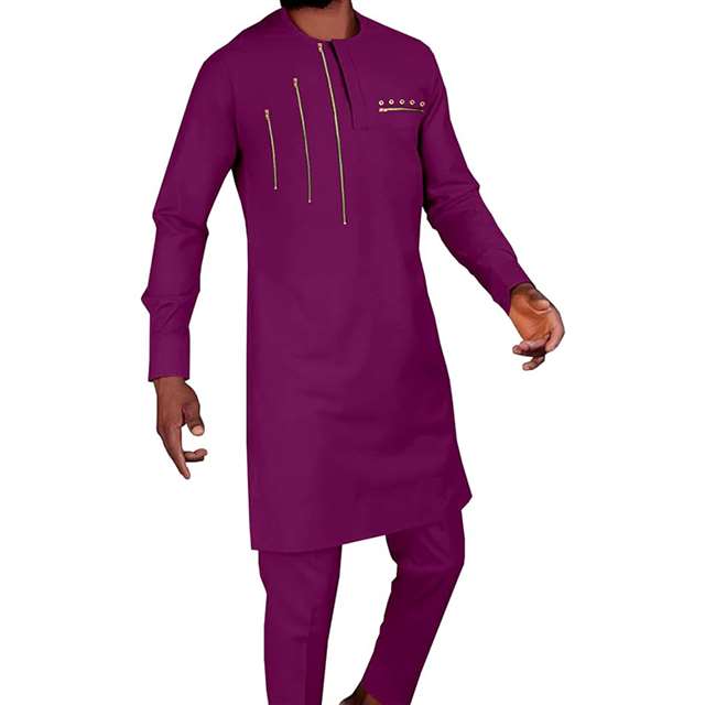 African Clothes for Men Zip Jacket and Pants Outfits