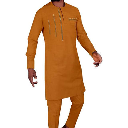 African Clothes for Men Zip Jacket and Pants Outfits