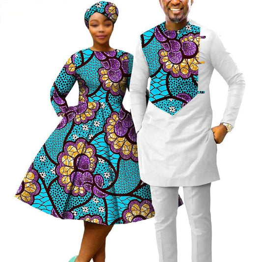 Couple Clothes African Print Dresses Match Outfits Men Sets