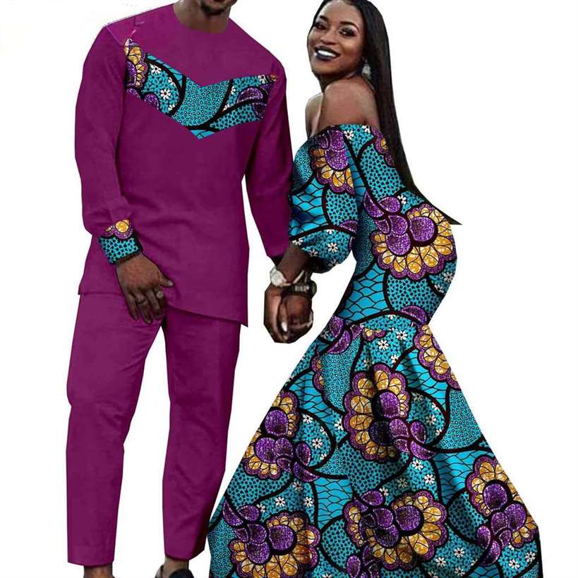 Couples African Dresses Women Print Long Match Men Sets CC005-1