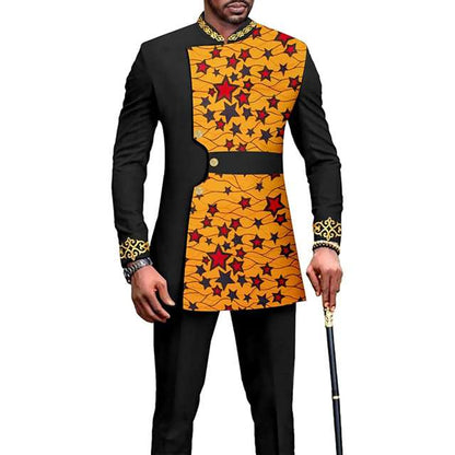 African Clothes Slim Fit Full Sleeve Single Breasted Print Set