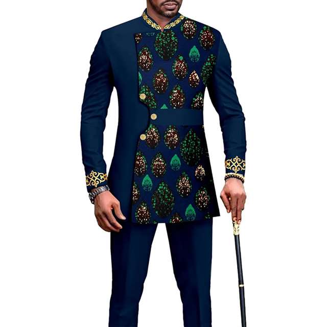 African Clothes Slim Fit Full Sleeve Single Breasted Print Set