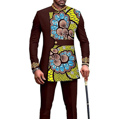 African Clothes Slim Fit Full Sleeve Single Breasted Print Set