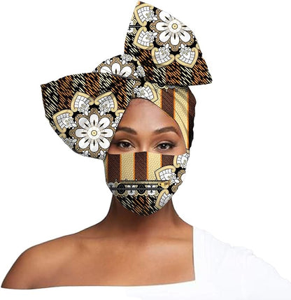 Women  African Head Scarf  Hair Accessories Print Mask with Zipper