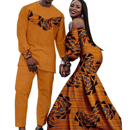 Couples African Dresses Women Print Long Match Men Sets CC005-1