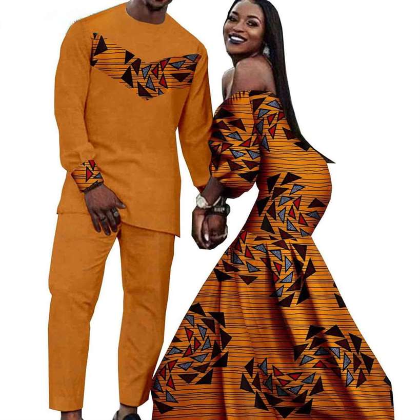 Couples African Dresses Women Print Long Match Men Sets CC005-2