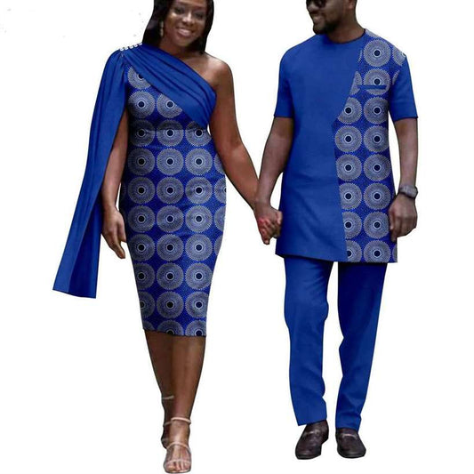 Couples African Clothes Print Ruffle Skirts Sets and Men Sets CC012-3