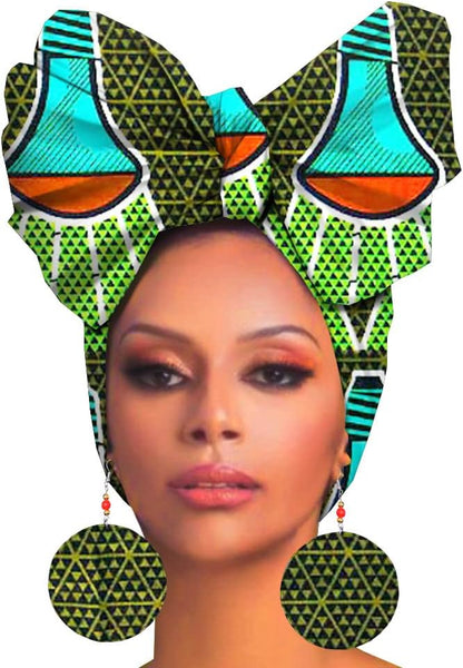 African Bonnet Ankara Wax Fabric Print Head Turban Mask HD125