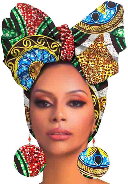 African Bonnet Ankara Wax Fabric Print Head Turban Mask HD125