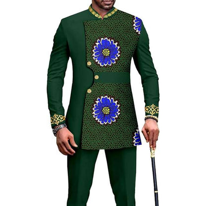 African Clothes Slim Fit Full Sleeve Single Breasted Print Set