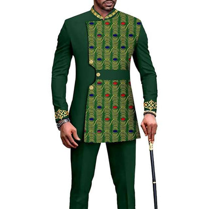 African Clothes Slim Fit Full Sleeve Single Breasted Print Set