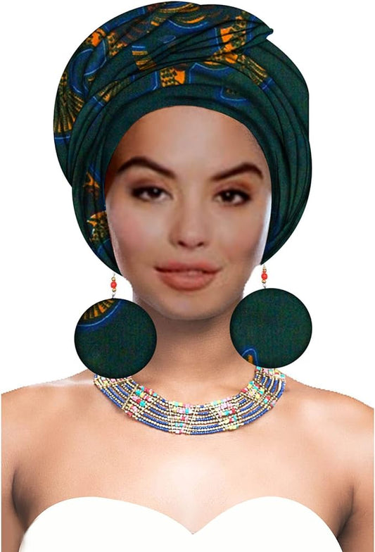 Women African Head wrap Nigerian Headtie with Match Earring