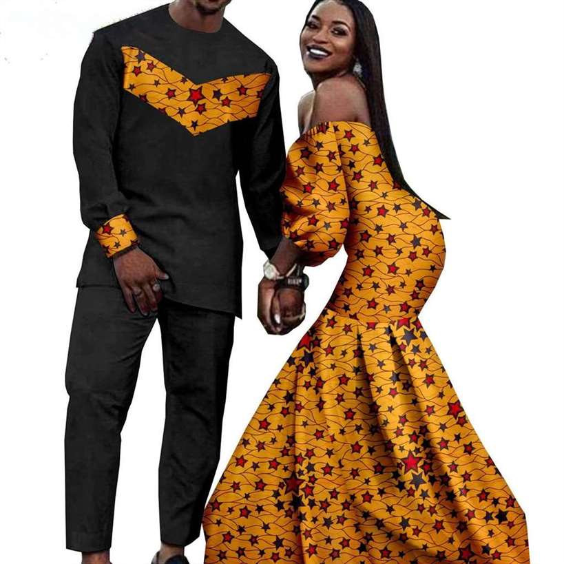 Couples African Dresses Women Print Long Match Men Sets CC005-1