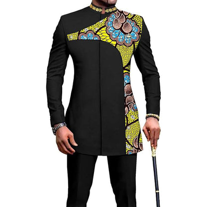 African Clothes Slim Fit Breasted Printed Blazer Pants Set