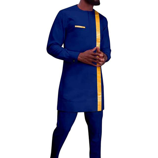 Men African Clothes Full Sleeve Embroidery Shirts and Pant Outfits