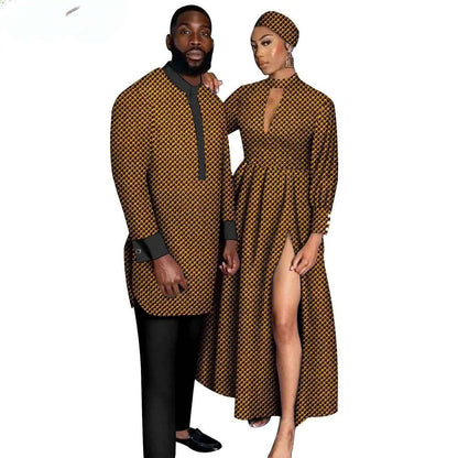 Couples African Print Dresses Women Clothes Match Men Sets CC004-3