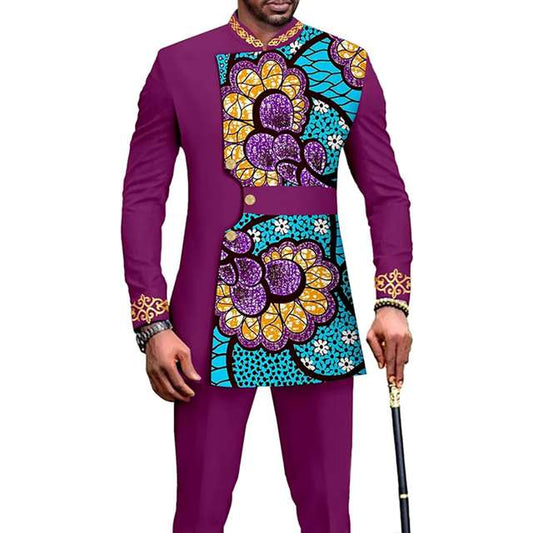 African Clothes Slim Fit Full Sleeve Single Breasted Print Set