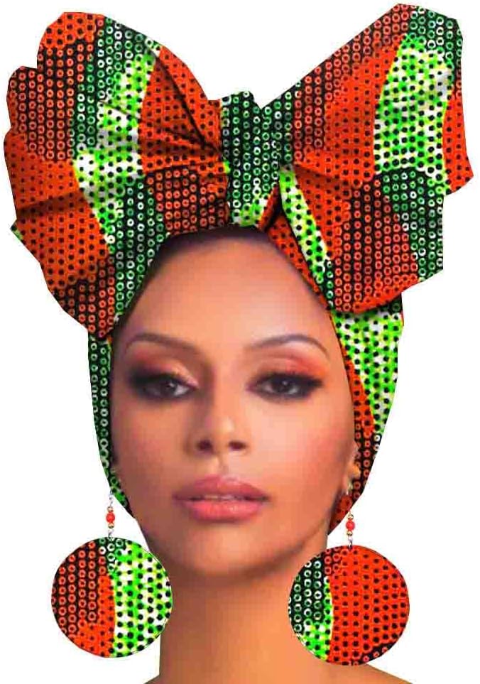 African Bonnet Ankara Wax Fabric Print Head Turban Mask HD125