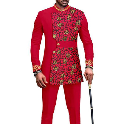 African Clothes Slim Fit Full Sleeve Single Breasted Print Set