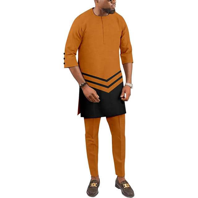 Men Tracksuit African Suits Half Sleeve Shirts and Pants Outfits