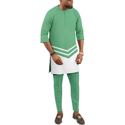 Men Tracksuit African Suits Half Sleeve Shirts and Pants Outfits