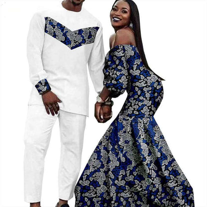 Couples African Dresses Women Print Long Match Men Sets CC005-2