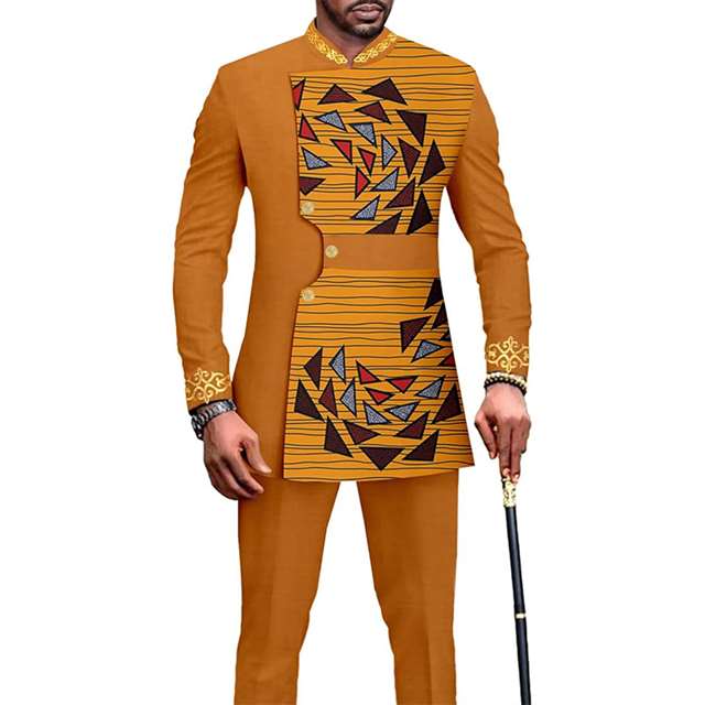 African Clothes Slim Fit Full Sleeve Single Breasted Print Set