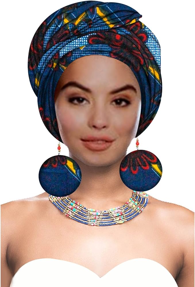 Women African Head wrap Nigerian Headtie with Match Earring