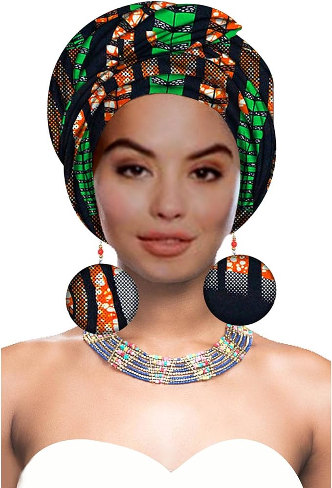 Women African Head wrap Nigerian Headtie with Match Earring