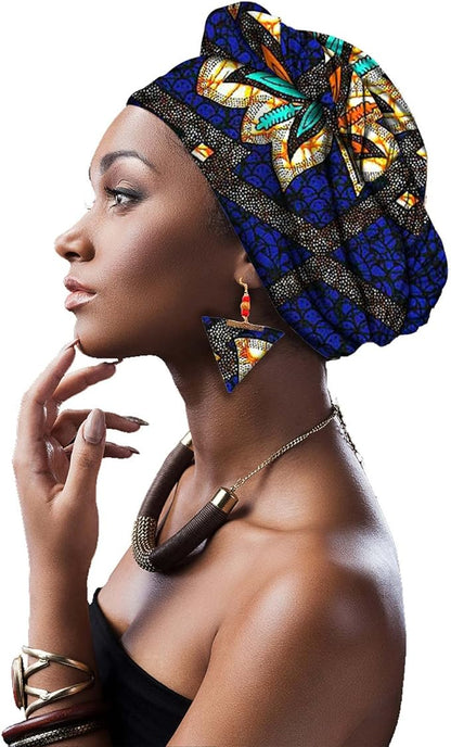 Women African Head scarf Nigerian Headtie with Earring HD128