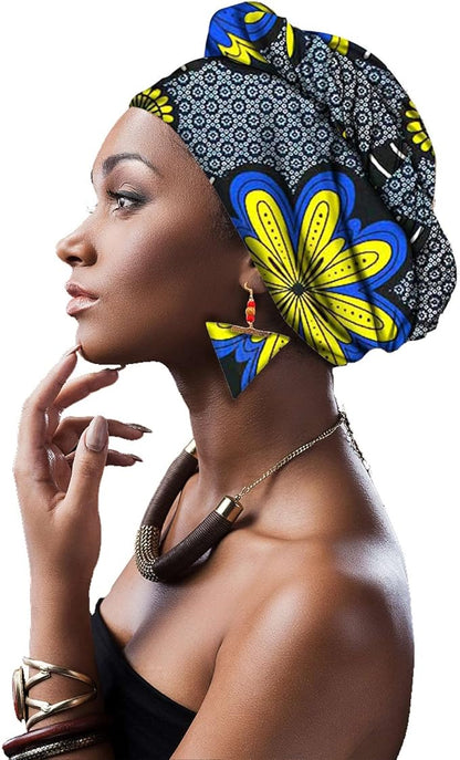 Women African Head scarf Nigerian Headtie with Earring HD128