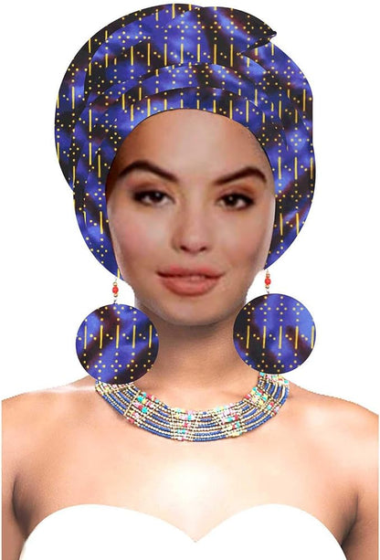 Women African Head wrap Nigerian Headtie with Match Earring