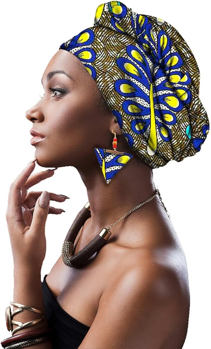 Women African Head scarf Nigerian Headtie with Earring HD128