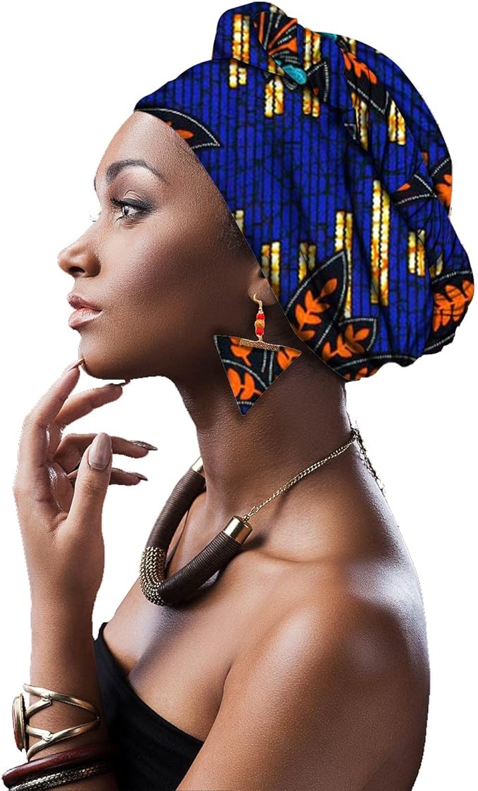 Women African Head scarf Nigerian Headtie with Earring HD128