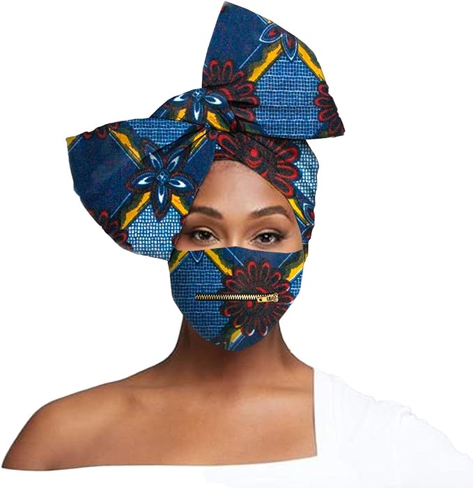 Women  African Head Scarf  Hair Accessories Print Mask with Zipper