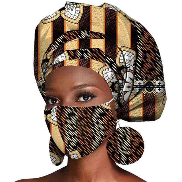 African Ankara Wax Fabric Head Turban Mask Match Print HD112