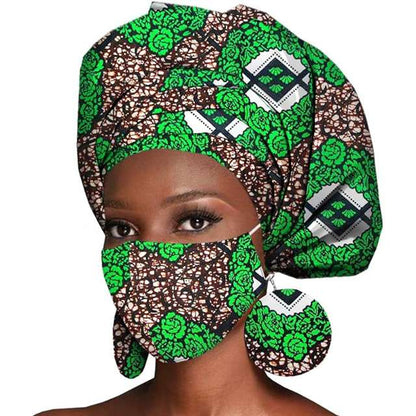 African Ankara Wax Fabric Head Turban Mask Match Print HD112