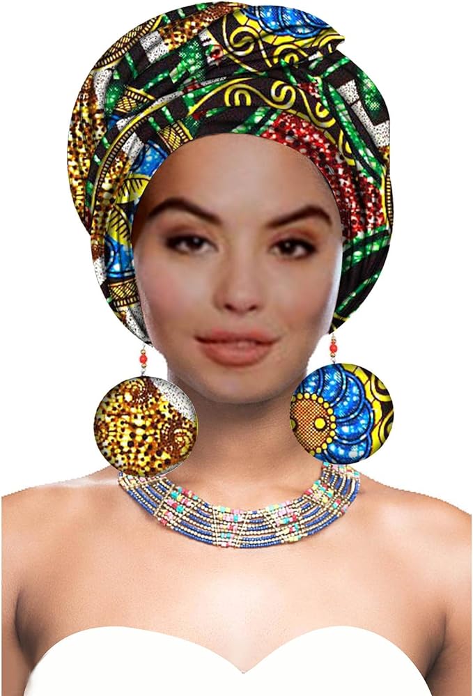 Women African Head wrap Nigerian Headtie with Match Earring