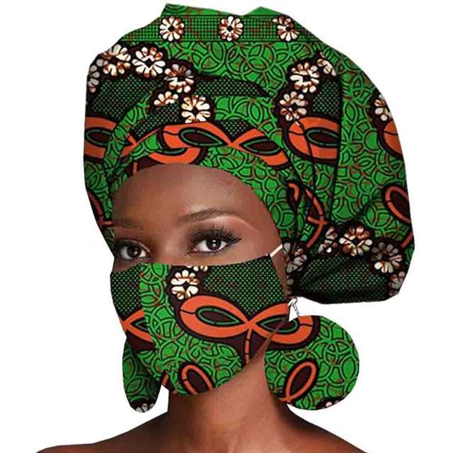 African Ankara Wax Fabric Head Turban Mask Match Print HD112