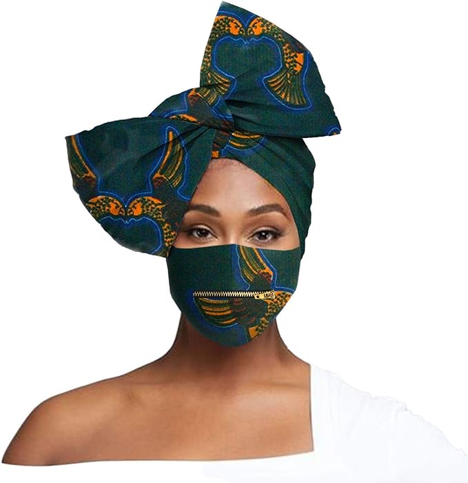 Women  African Head Scarf  Hair Accessories Print Mask with Zipper